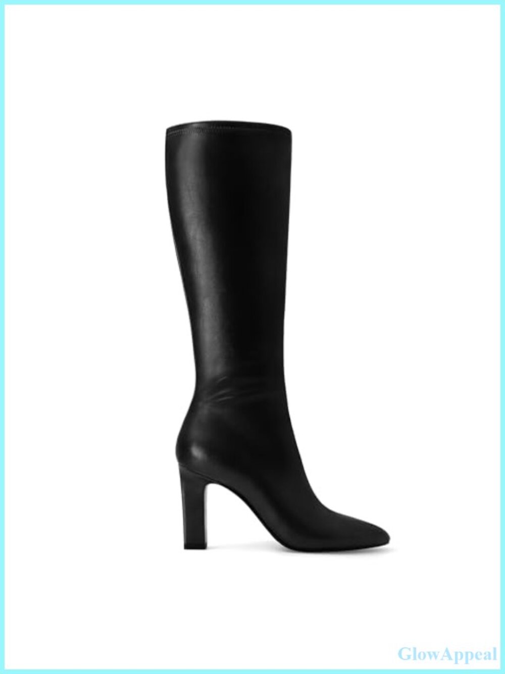 Knee High Boots Faux Leather Pointed Toe Chunky Block Heel Tall Boots Side